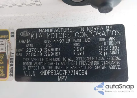 2015 Kia Sportage Lx z USA, uszkodzony, nr VIN KNDPB3AC7F7714064